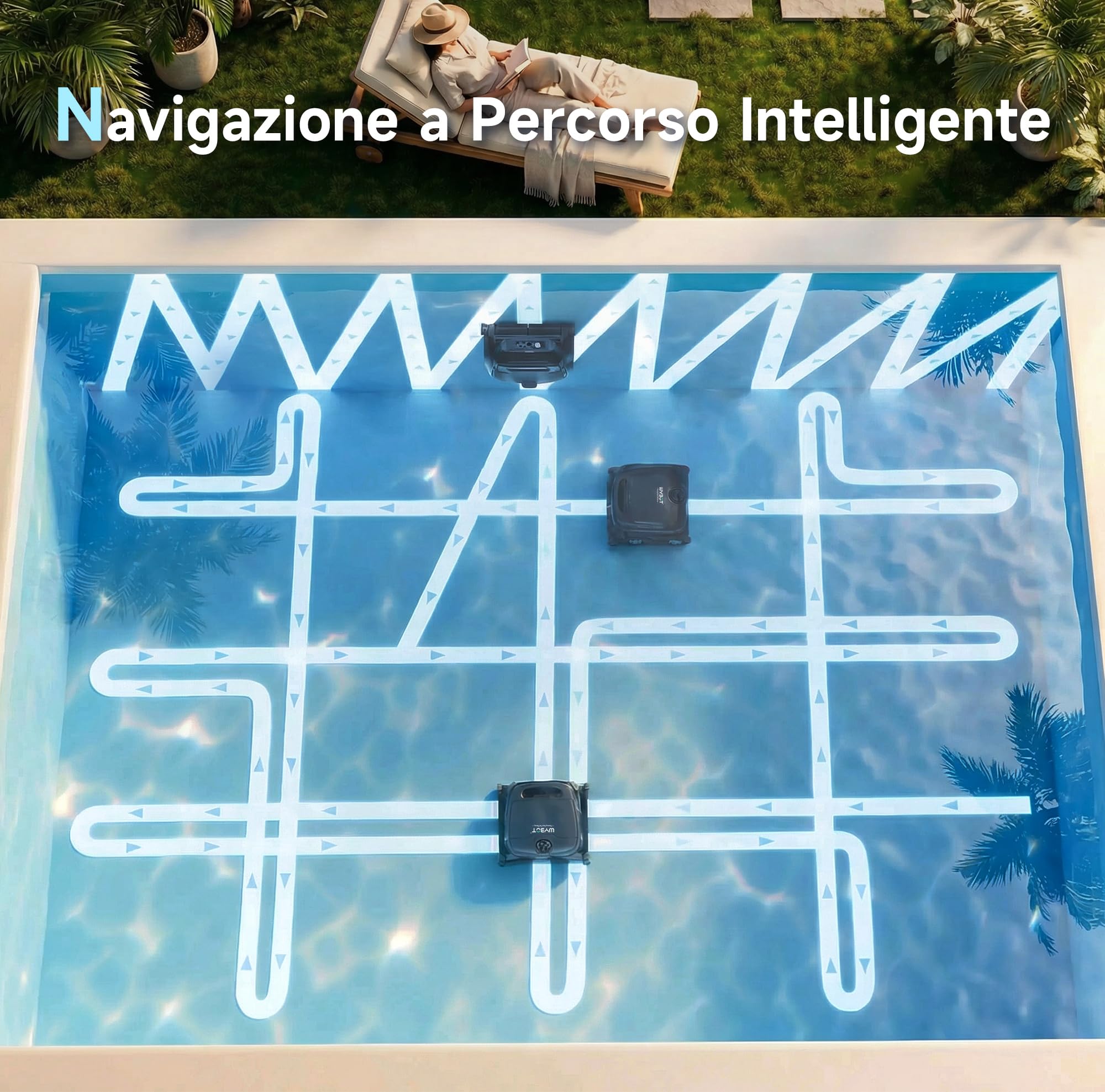 WYBOT B1 - Robot da Piscina a Batteria per Piccole Piscine, Leggero e Intelligente, con Controllo App, Copertura da Parete e Pavimento, Due spazzole Laterali, Fino a 100 Minuti, Nero-Verde