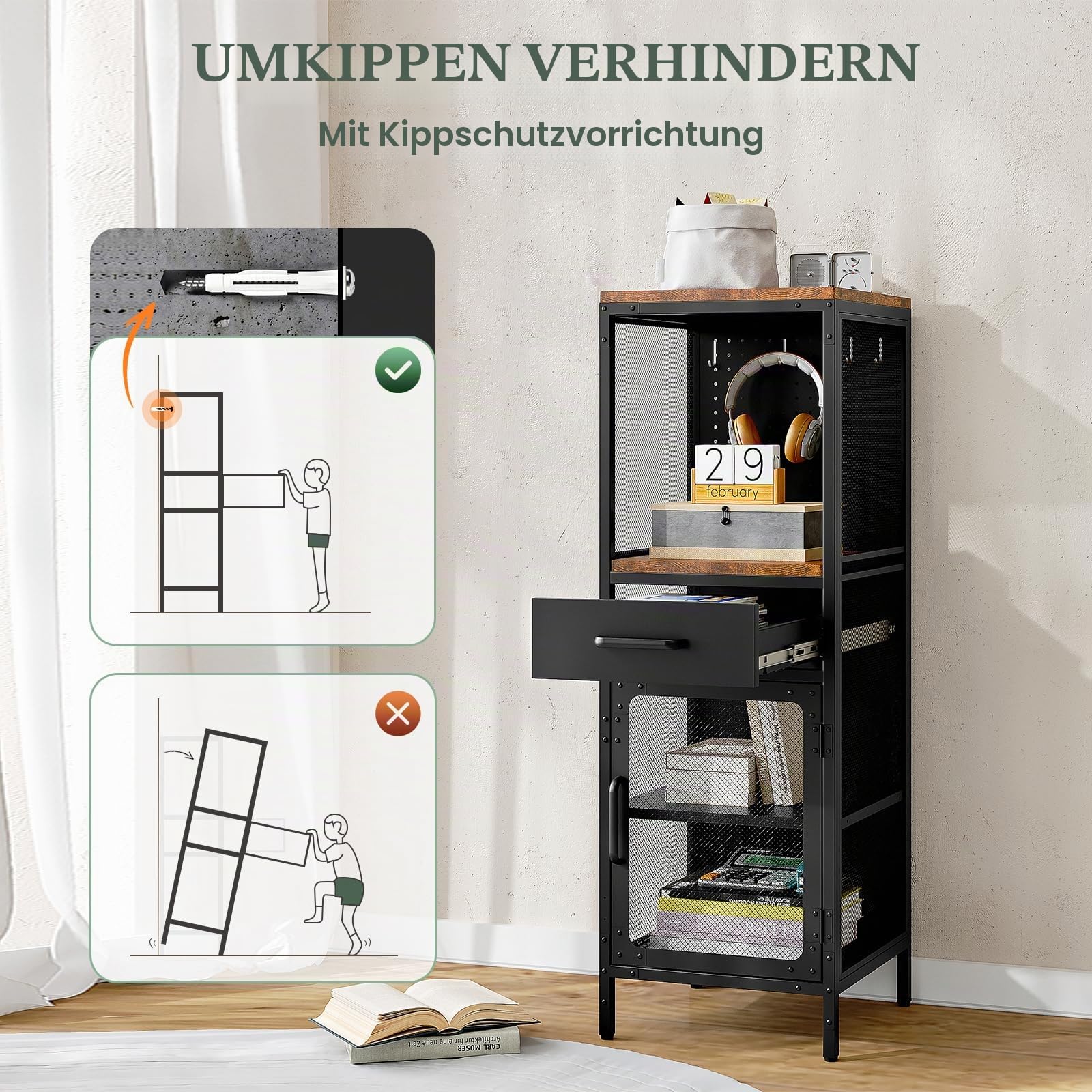 Aufbewahrungsschrank Mehrzweckschrank Küchenschrank Buffetschrank Beistellschrank Kommode mit Schublade Toilettenschrank Bücherschrank Badschrank schmales Badregal verstellbare Ablage 40x40x120cm
