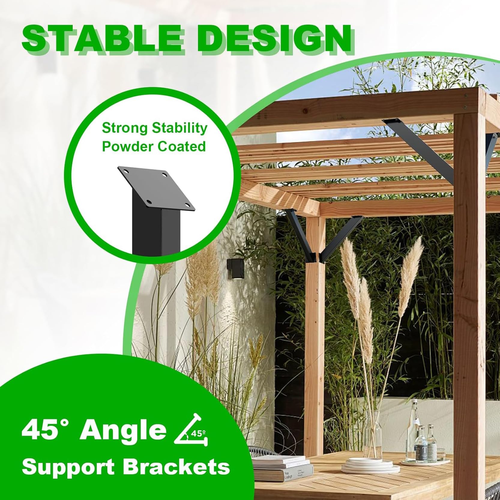 Kit de soporte de esquina resistente para pérgolas, cenadores y patios - Soportes de conector de 45° para un soporte robusto de las articulaciones interiores