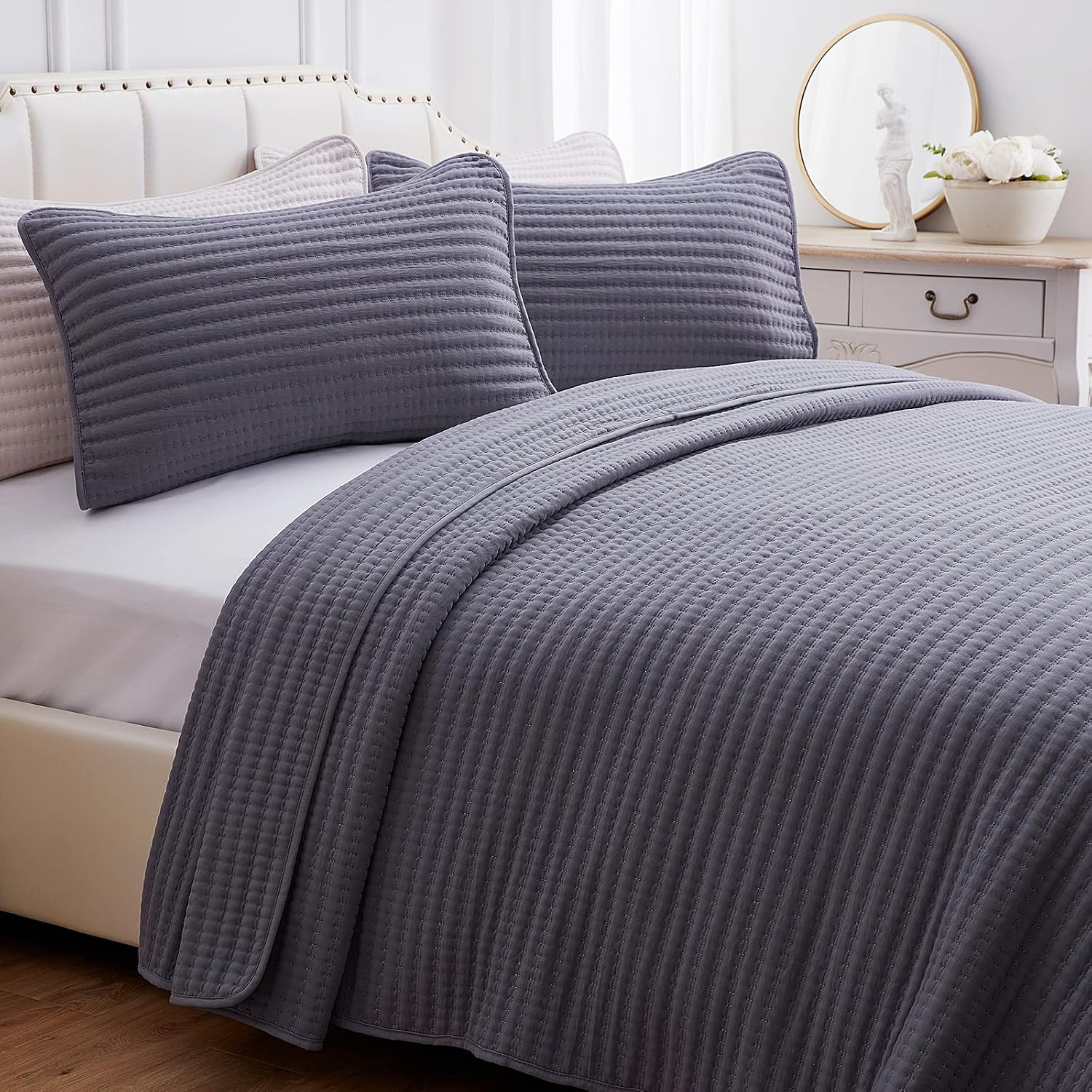 SEMECH Queen Quilt Set Bedspread Coverlet, Lightweight Quilted Bedspread Queen Size, Microfiber Coverlet Quilt Cover Set, 3 Piece Includes 1 Quilt and 2 Shams