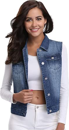 Veste En Jean Femme MISS MOLY - Coupe Droite, Poches Poitrine - Décontractée Et Confortable