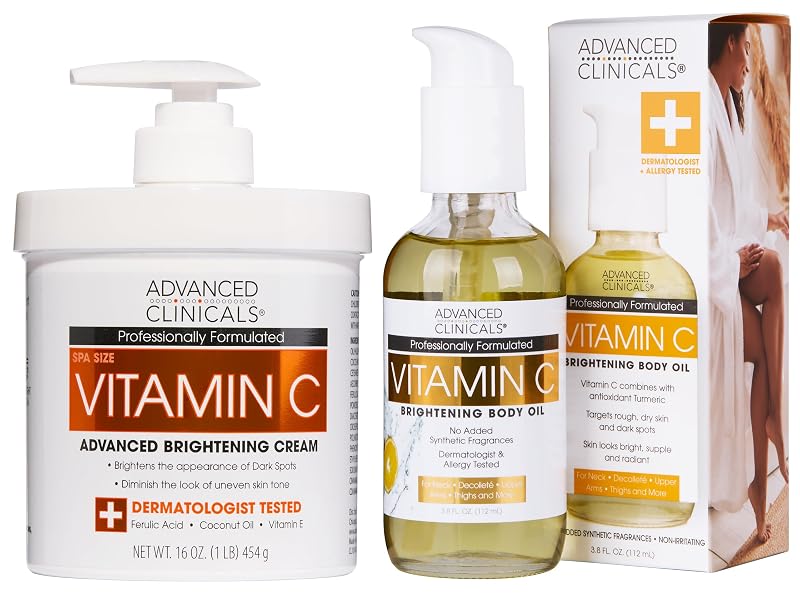 Advanced Clinicals Conjunto com Creme Corporal e Óleo Corporal de Vitamina C, 2 peças