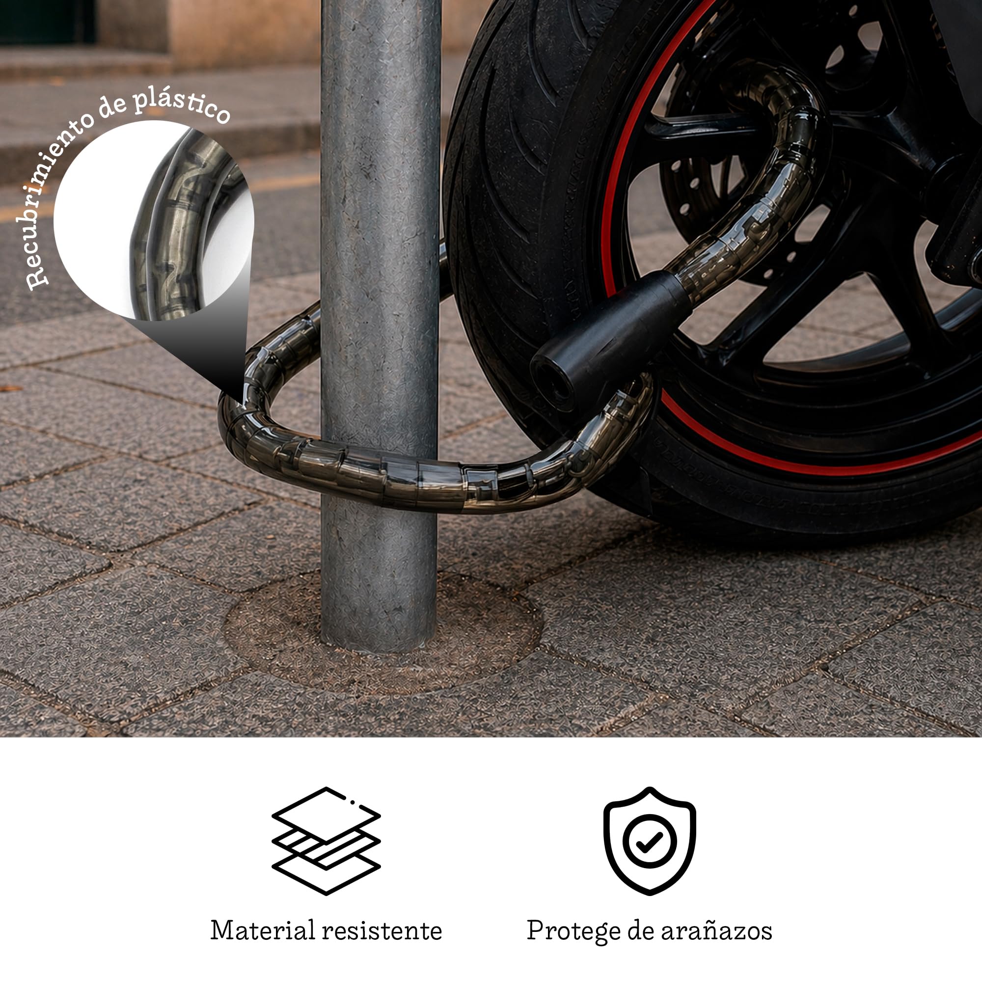 Lucchetto per moto da 120 cm, cavo in acciaio intrecciato, lucchetto per bici e monopattino, catena antifurto per moto con diametro di 22 mm, 2 chiavi, custodia protettiva antigraffio, impermeabile