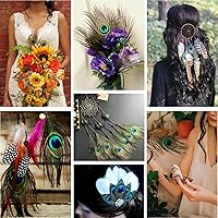 Vista 6 de THARAHT 120 plumas de pavo real natural a granel de 10-12 pulgadas 9.8-11.8 in para manualidades, florero, boda, hogar, fiesta, Navidad, decoración