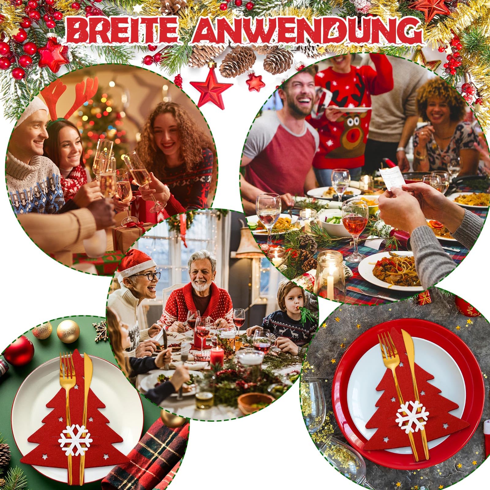 Deco De Noel 12 Piu00e8ces Porte Couvert Noel Du00e9corations De Table Nou00ebl Sac U00e0 Couverts Décoration Table Noel