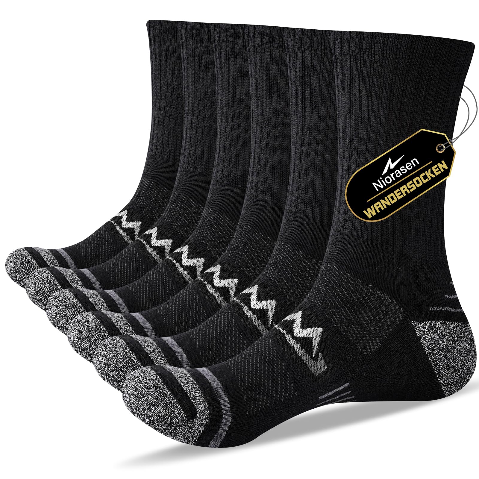 Niorasen Wandersocken Herren, 3 Paar Atmungsaktiv Gepolsterte Sportsocken Baumwolle, Anti Blase Funktionssocken Arbeitssocken, Dicke Outdoor Socken für Trekking, Tennis, Laufen