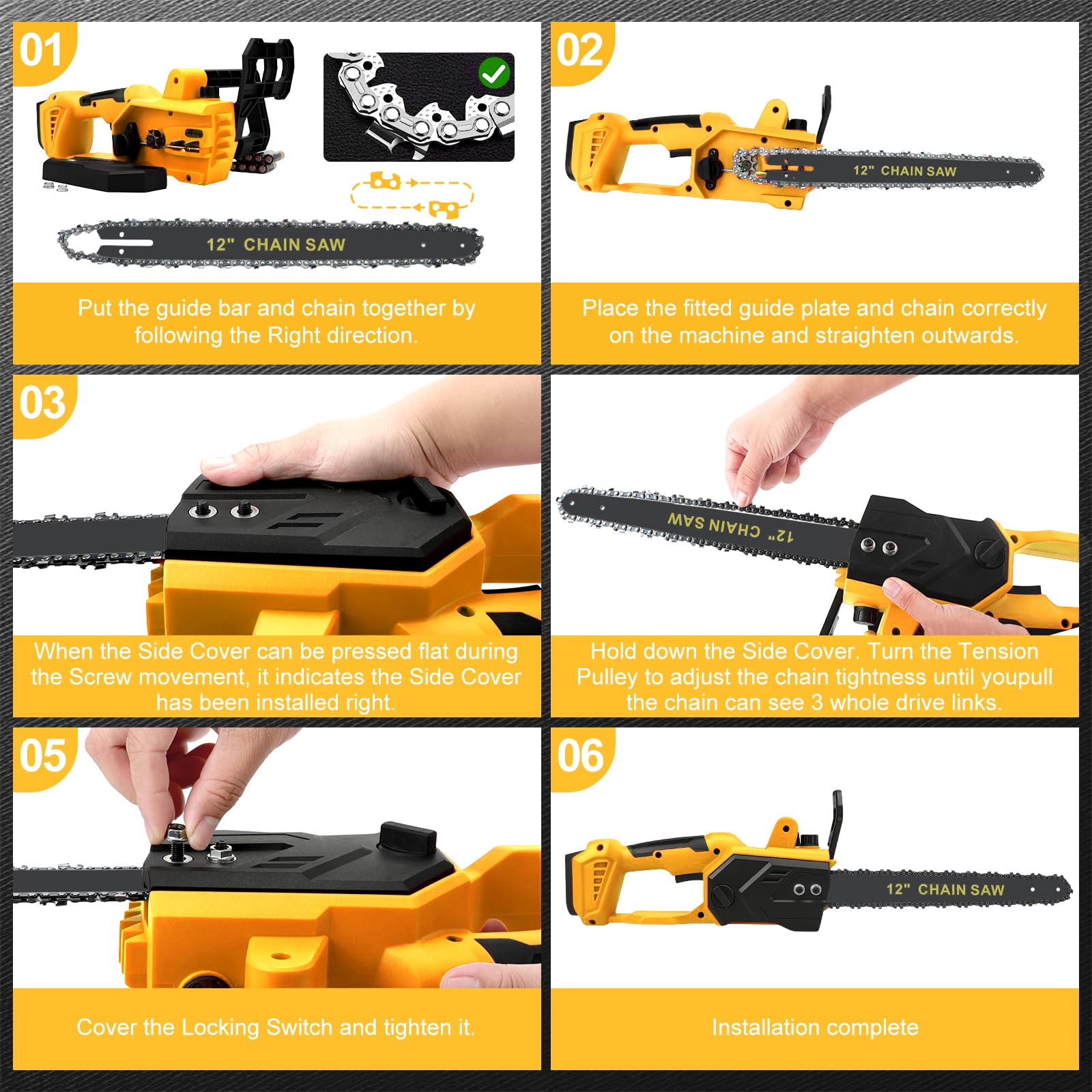 Tronçonneuse électrique sans fil de 30,5 cm pour Dewalt 20 V (sans batterie) - Tronçonneuse électrique portable sans balais - Petite tronçonneuse manuelle pour tailler les branches, couper le bois et