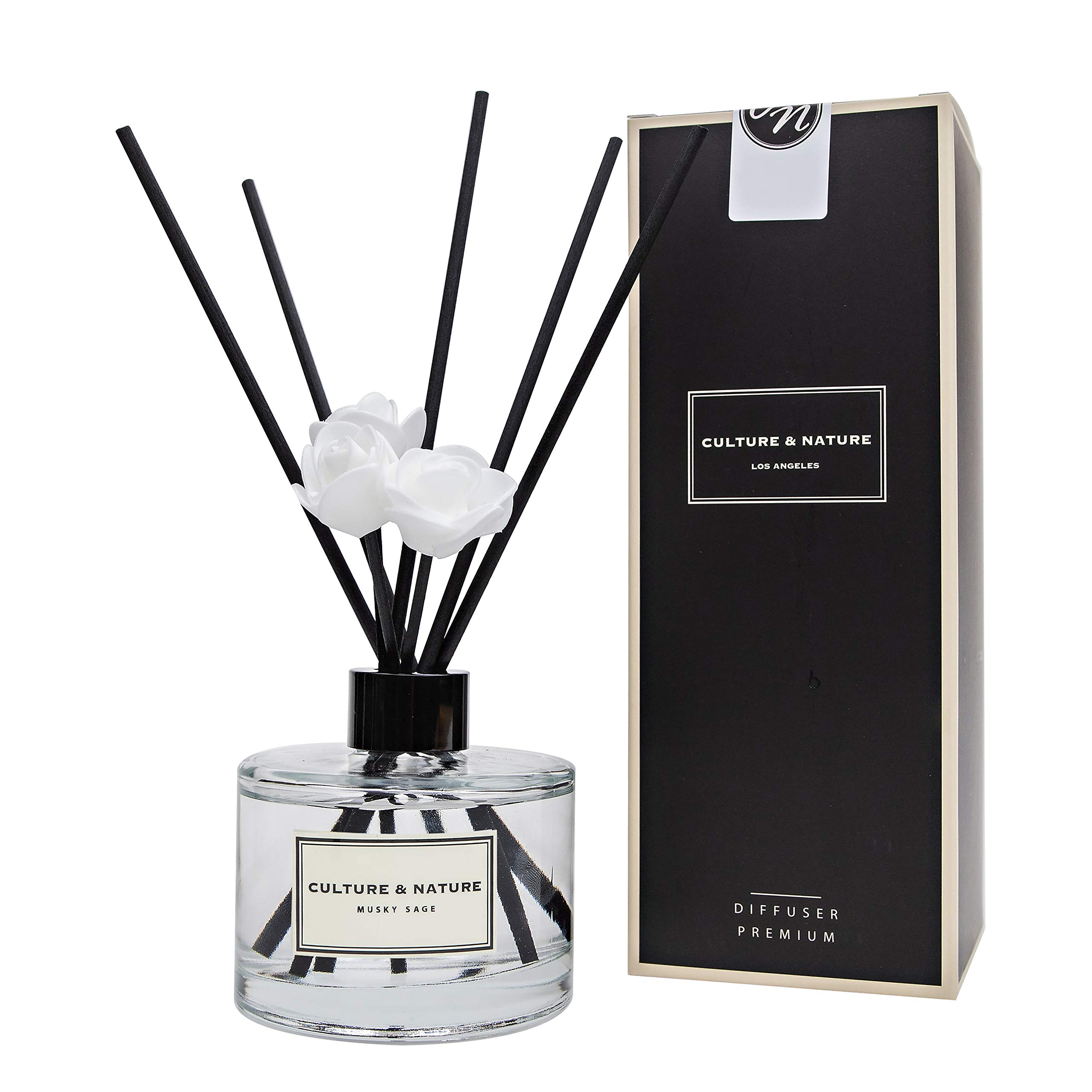 CULTURE & NATUREReed Diffuser Set 6.7oz (200ml) Musky Sage Scented Diffuser with Sticks Home Fragrance Reed Diffuser for Bathroom Shelf Decor