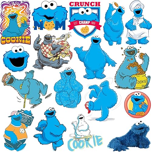 Miniatura 3 de Paquete variado de calcomanías grandes de vinilo de 50 unidades de Monstruo de galletas de Plaza Sésamo, para laptop, botella de agua, álbumes de