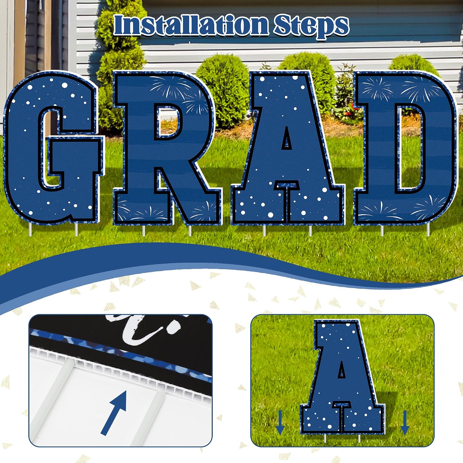 20 PCS Graduation Decorations, Blue Congrats Grad 2026 Lawn Stakes, Class of 2026 Graduation Yard Signs with Stakes, Weatherproof Graduation Outdoor Decor Set for College High School Grad Party