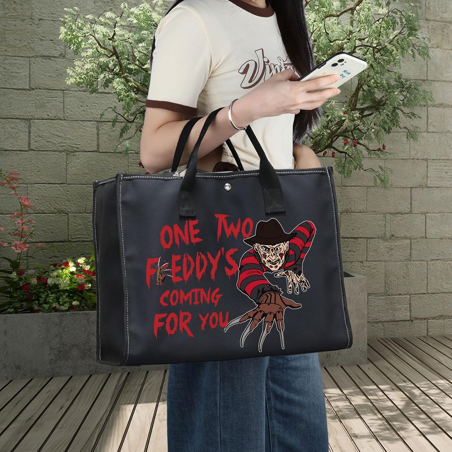 BWWKTOP Night Stalker Cosmetic Makeup Bag Horror Killer Inspired Gifts One Two Coming For You Zipper Bag Halloween Party Merch (One Two Freddy BG) - Image 6