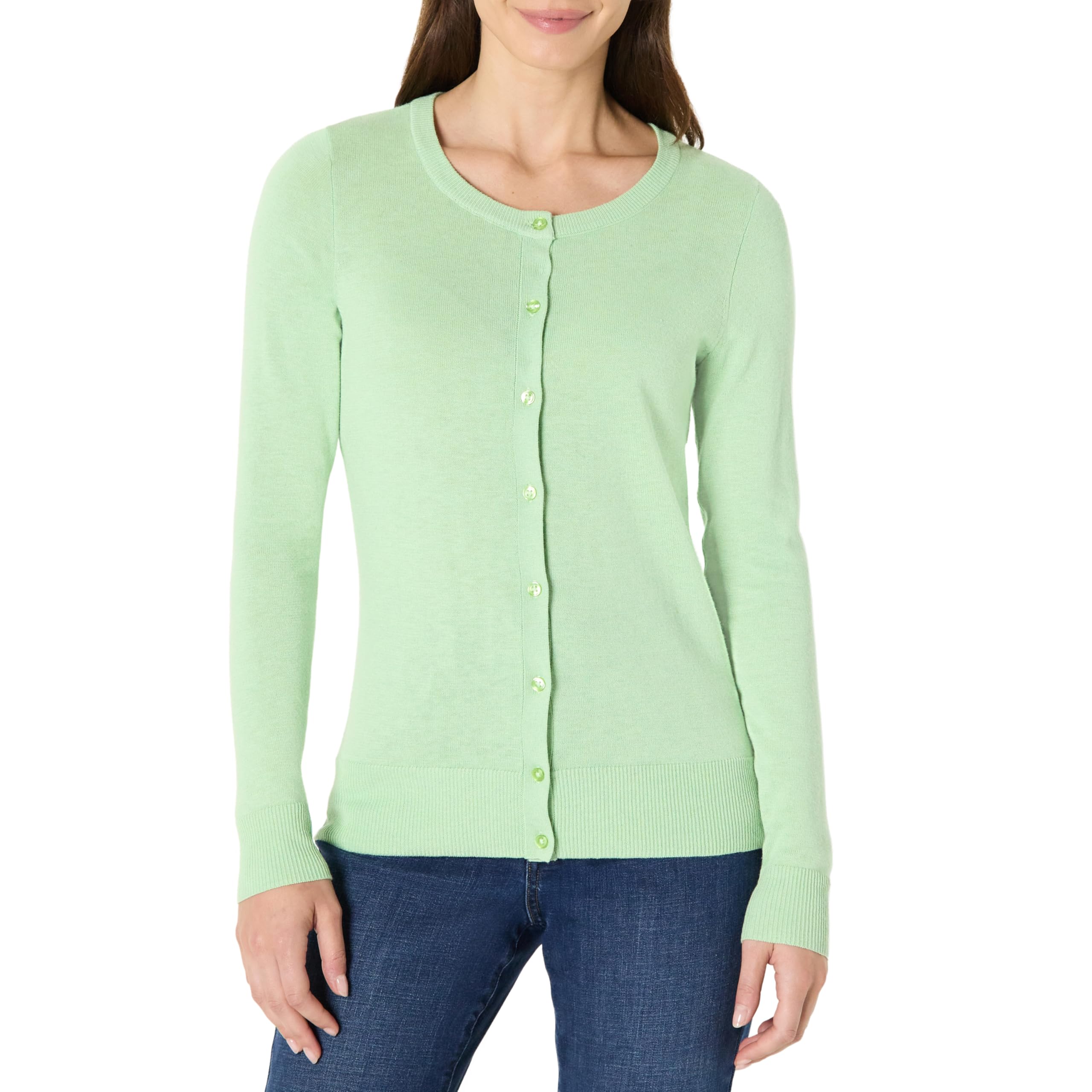 Amazon Essentials Women's Lightweight Crewneck Button-Down Cardigan Sweater (Available in Plus Size), Sage Green, Small