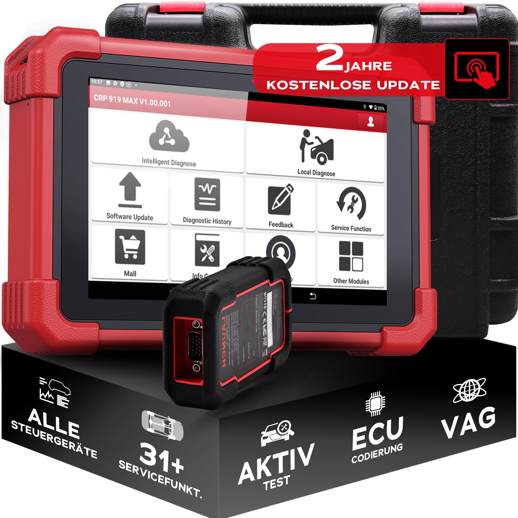 LAUNCH EUROPE CRP 919 MAX OBD2 Diagnosegerät Auto für alle Fahrzeuge, Fehlerauslesegerät KFZ, Alle System Auslesegerät alle Marken, 31+ Servicefunktionen Öl/EPB/DPF/Batterie, ECU-Kodierung, CANFD DoIP