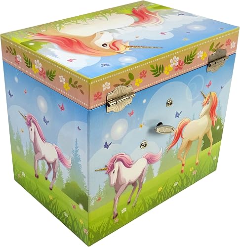 Miniatura 5 de The San Francisco Music Box Company Friendship - Cofre musical de 2 cajones de unicornio mágico con collar de unicornio arcoíris