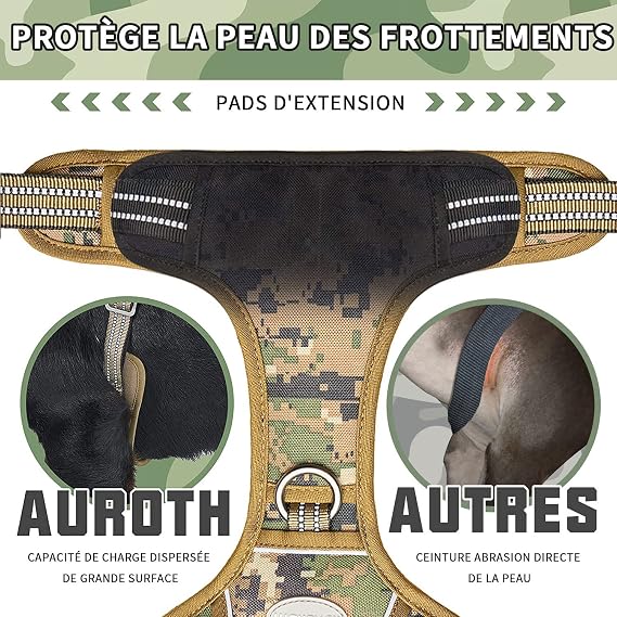 AUROTH Tactical Dog Harness for Large Dogs No Pull Adjustable Pet Harness Reflective Working Training Easy Control Pet Vest Military Service Dog Harnesses Woodland Camo L