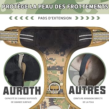 AUROTH Tactical Dog Harness for Large Dogs No Pull Adjustable Pet Harness Reflective Working Training Easy Control Pet Vest Military Service Dog Harnesses Woodland Camo L