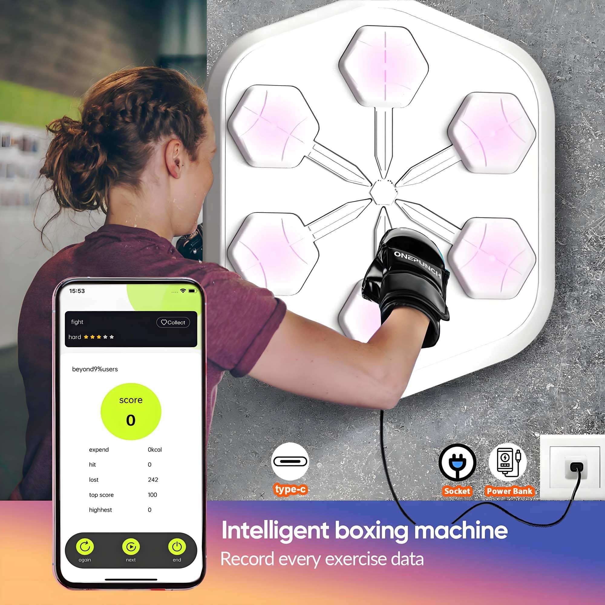 V3 - Máquina de boxeo de pared con panel más grande y guantes para ejercicios en casa