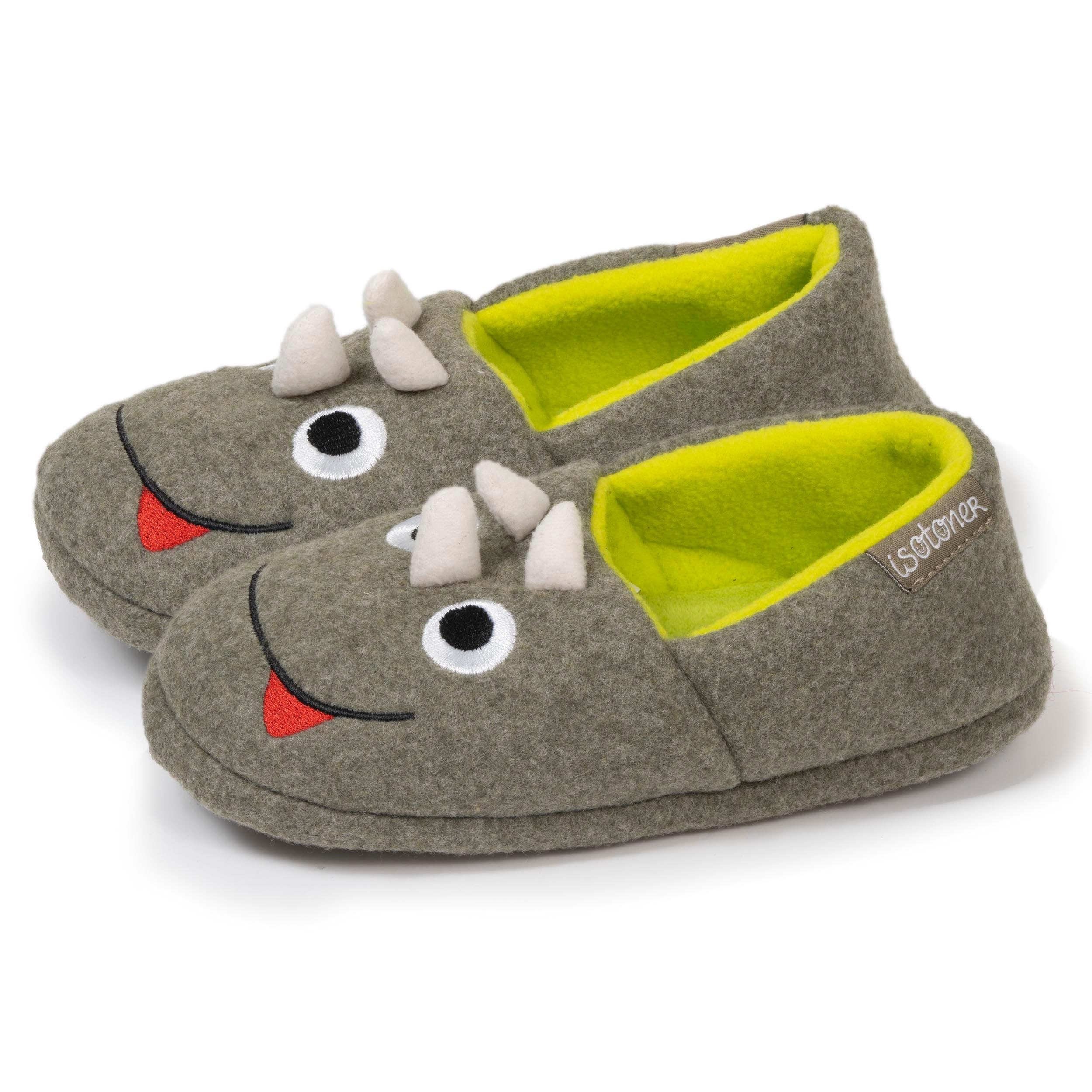 Isotoner Chaussons pantoufles Mocassins garçon polaire, semelle gomme antidérapante, 31/​32 EU, kaki chiné