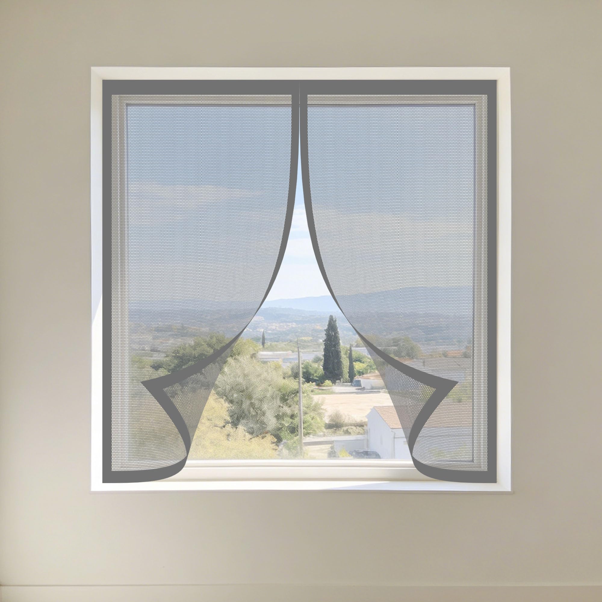 Moustiquaire magnétique fenêtre 180x180 cm gris amovible