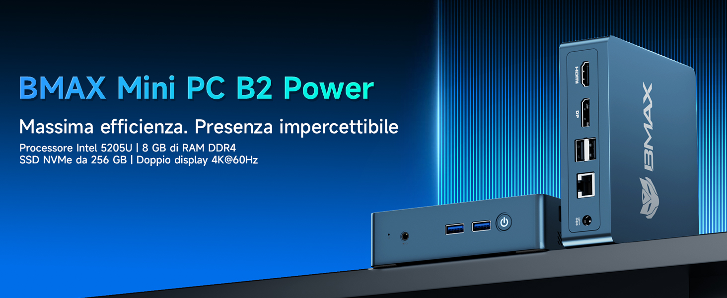 BMAX Mini PC 8GB DDR4 + 256GB NVMe SSD, Mini Computer, Ιntel 5205U