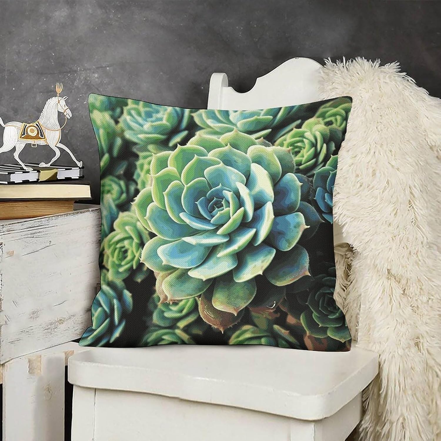 Succulent Plants Pillow Protectors Cute Waterproof Pillow Cover Soft Skin-Friendly Cushion Case Decorative Square Cushion Cover for Couch Sofa Bed Living Room Bedroom