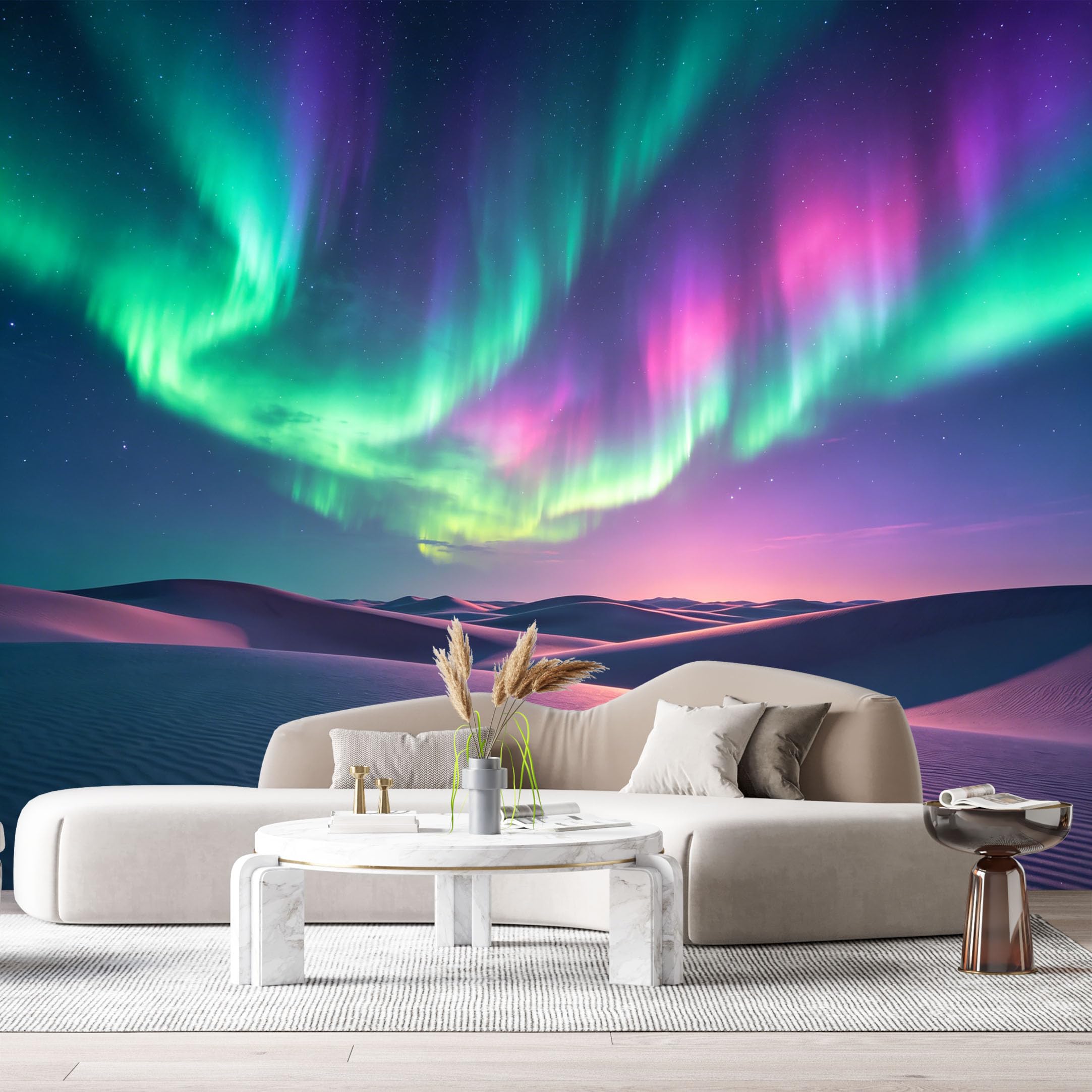 Custom Size Wall Murals Aurora Sky Landscape Night Desert Dunes Northern Lights Watercolor SelfAdhesive Wall Fabric Removable Large Wallpaper for Photo Living Room