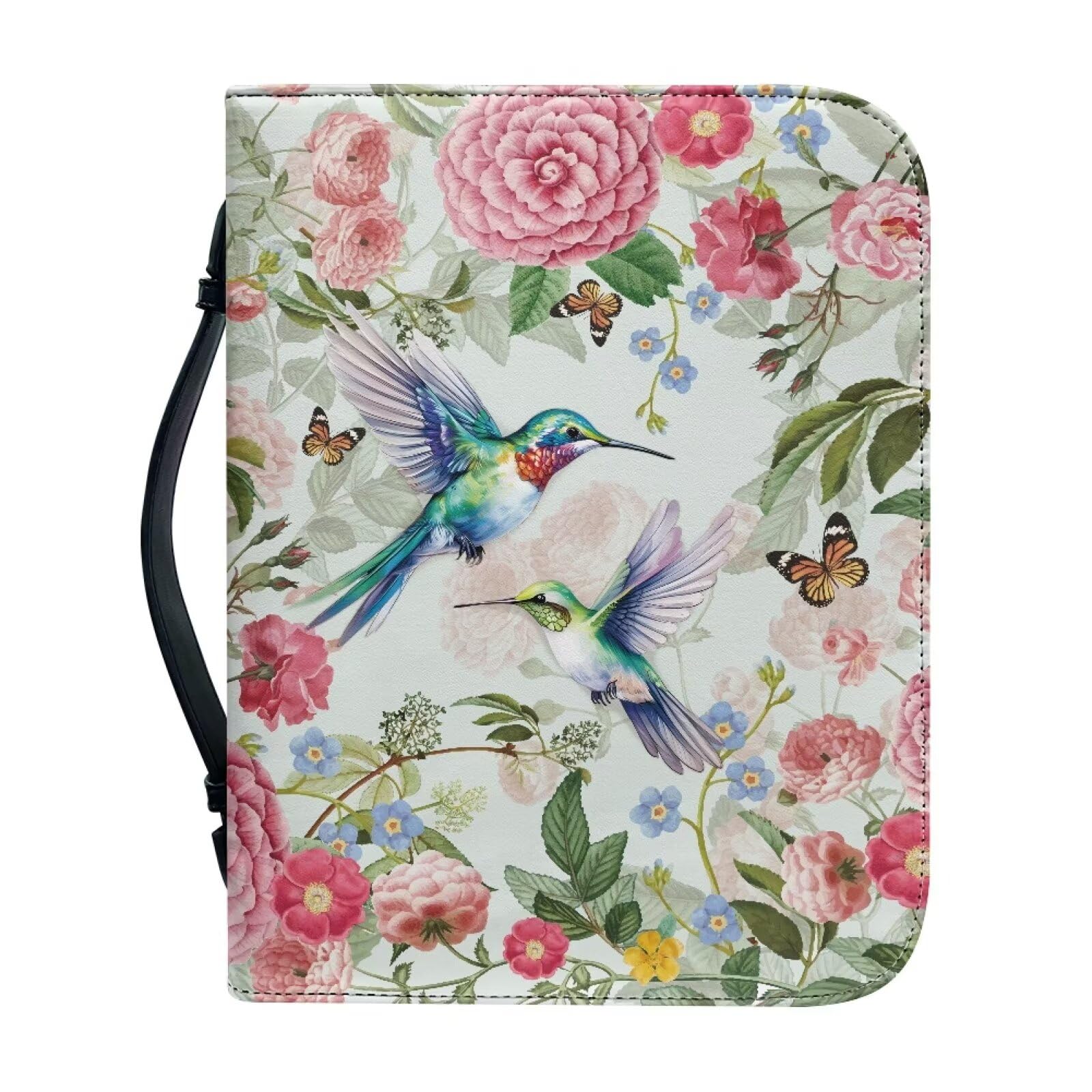 Talayituse Bible Covers for Women Men PU Leather Bible Case Bible Bag Tote Book Carrying Case Christian Bible Accessories, Hummingbird Butterfly Flower, M โ image 1