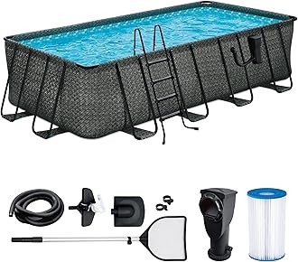 Oasis 18' x 9' x 52" Rectangular Above Ground Swimming Pool Set with 2-in-1 Filter Pump, Ladder & Maintenance Kit – Easy Setup for Backyard Fun