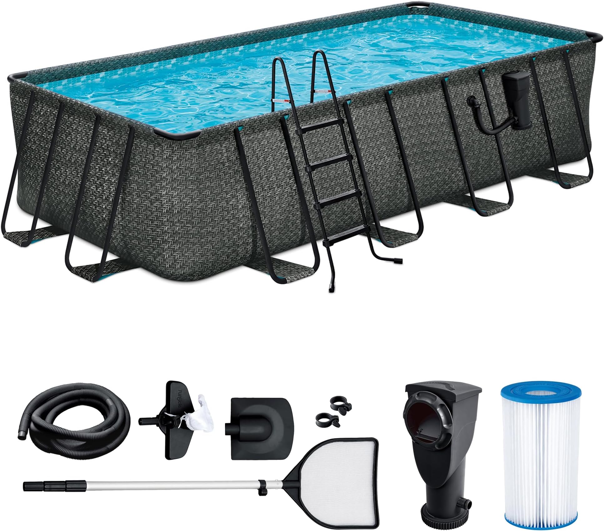 Funsicle 18ft x 9ft x 52in Oasis Designer Rectangular Lap Pool, Dark Herringbone