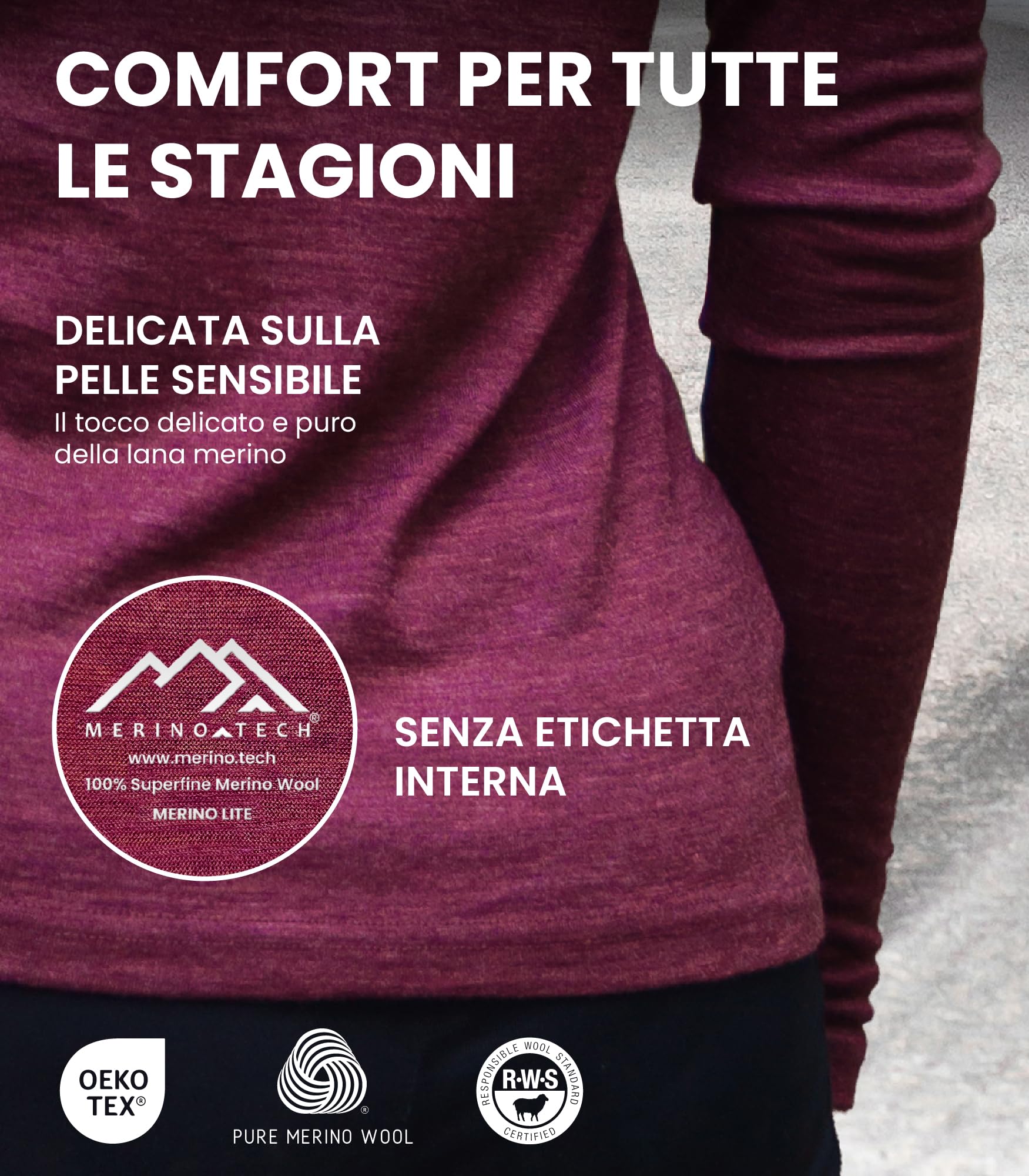 Merino.tech Maglia Donna Termica Merino Wool - 100% Intimo Termico Lana Merino Abbigliamento Trekking