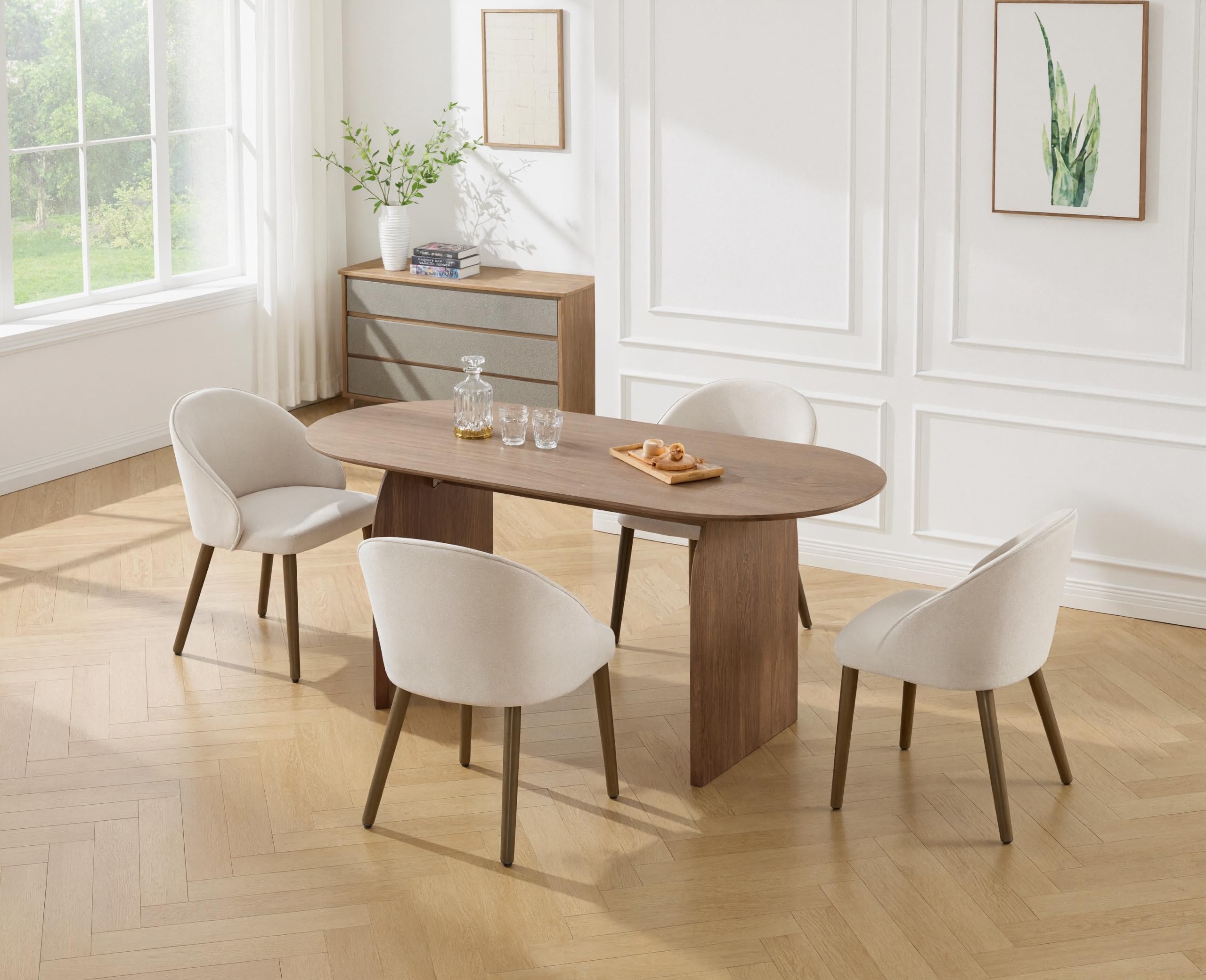 Ya-Home Set di 2 Sedie da Pranzo in Tessuto Sedie Cucina Moderne Poltroncine da Cucina con Gambe in Legno Massiccio Sedie Imbottite per Sala da Pranzo/Soggiorno, Beige