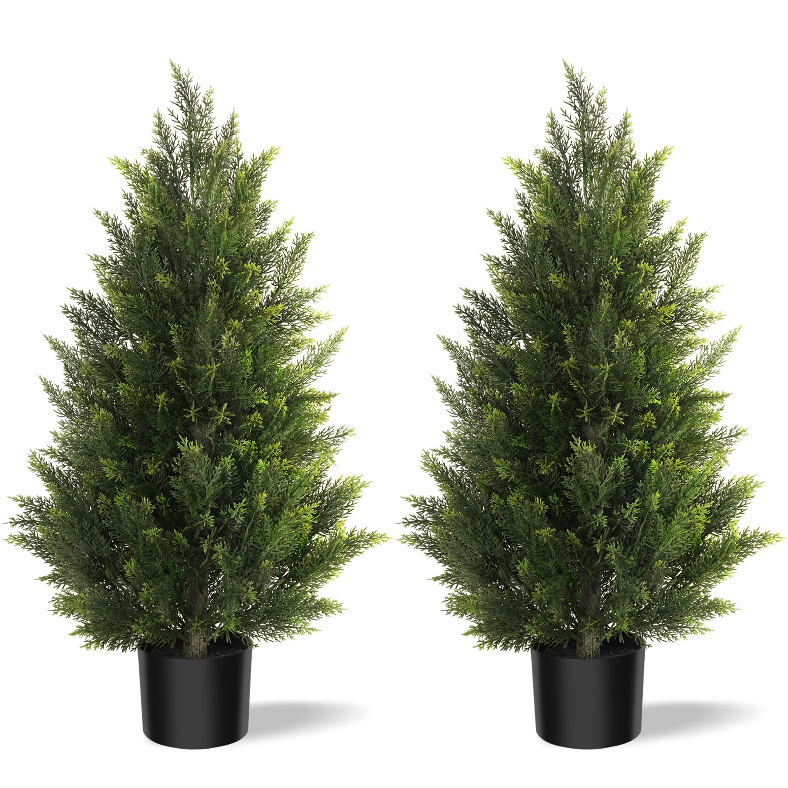Outdoor Artificial Cedar Topiary Tree, Faux Evergreen Shrubs for Front Porch Decor, Lifelike Fake Bushes Plants for Home Living Room Front Door Decor