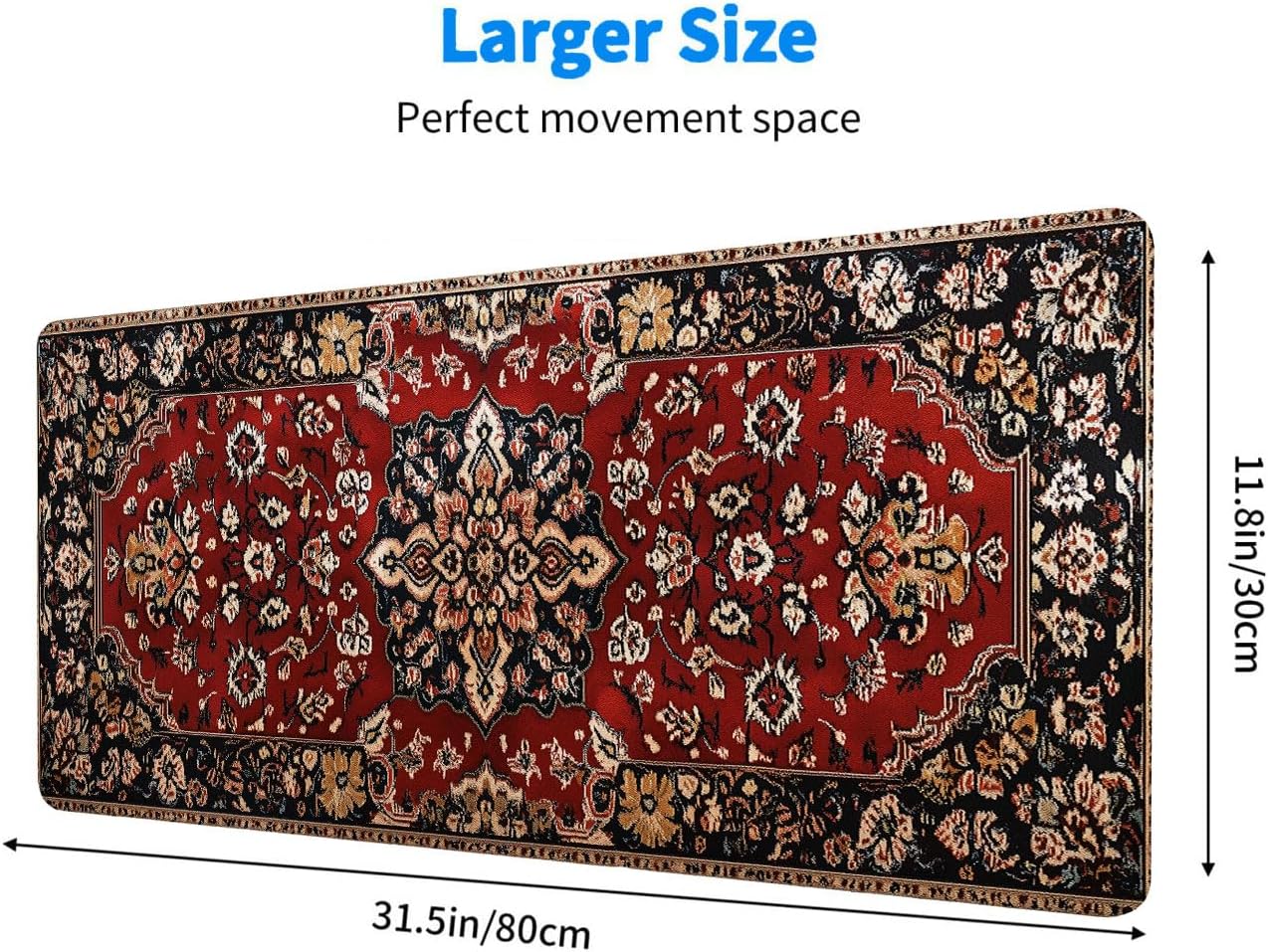 Bohemian Gaming Large Mouse Pad Retro Boho Red Mousepad Large Gaming Mouse Pad Laptop Keyboard Mat Non-Slip Rubber Base Keyboard Desk Pad for Home Office Study Game 31.5”x11.8” image 3