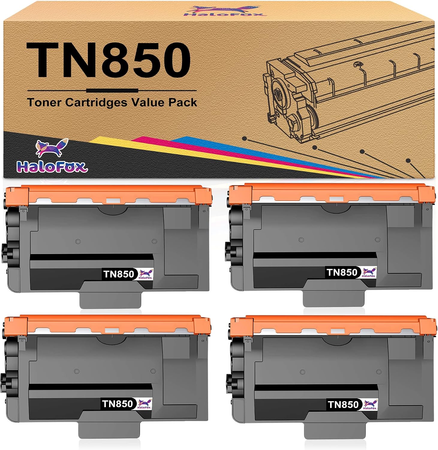 HaloFox Compatible Toner-Cartridge Replacement for Brother TN850 TN 850 TN-850 TN820 TN-820 TN 820 for HL-L6200DW MFC-L5900DW MFC-L5850DW MFC-L5700DW MFC-L6800DW HL-L5200DW Printer (Black, 4-Pack)