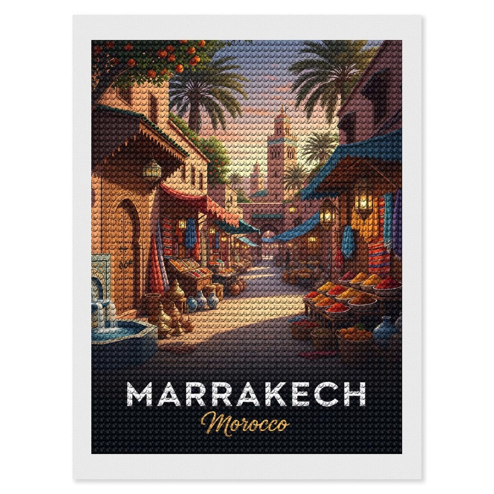 Junmoney Marrakech Morocco Street Scene Round Drill Diamond Painting 12"x16", Handmade Wall Decor, Modern Decor, Aesthetic Room Decor, Easy Craft Set
