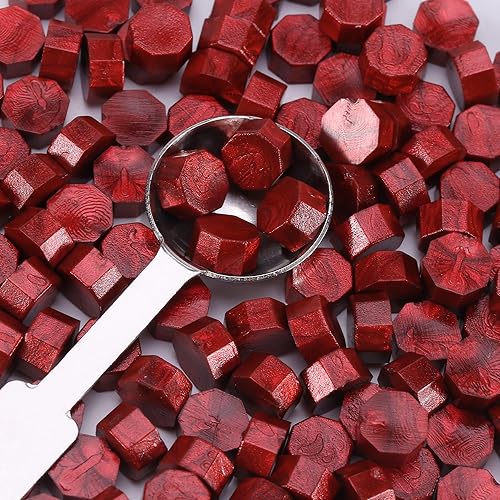 Miniatura 4 de Yoption Cuentas de cera de sellado rojo metálico, kit de 150 cuentas de sello de cera para sello de cera, cuentas de sello de cera octágono con una