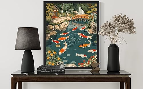 Miniatura 5 de Póster de paisaje de estanque de peces Koi, arte de pared retro vintage, galería de pintura de la naturaleza 22 (estanque de peces koi, 8 x 10