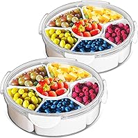 Vista 1 de Roshtia 2 bandejas redondas divididas para servir con tapa para nevera, de plástico, 6 compartimentos, bandeja dividida extraíble para verduras