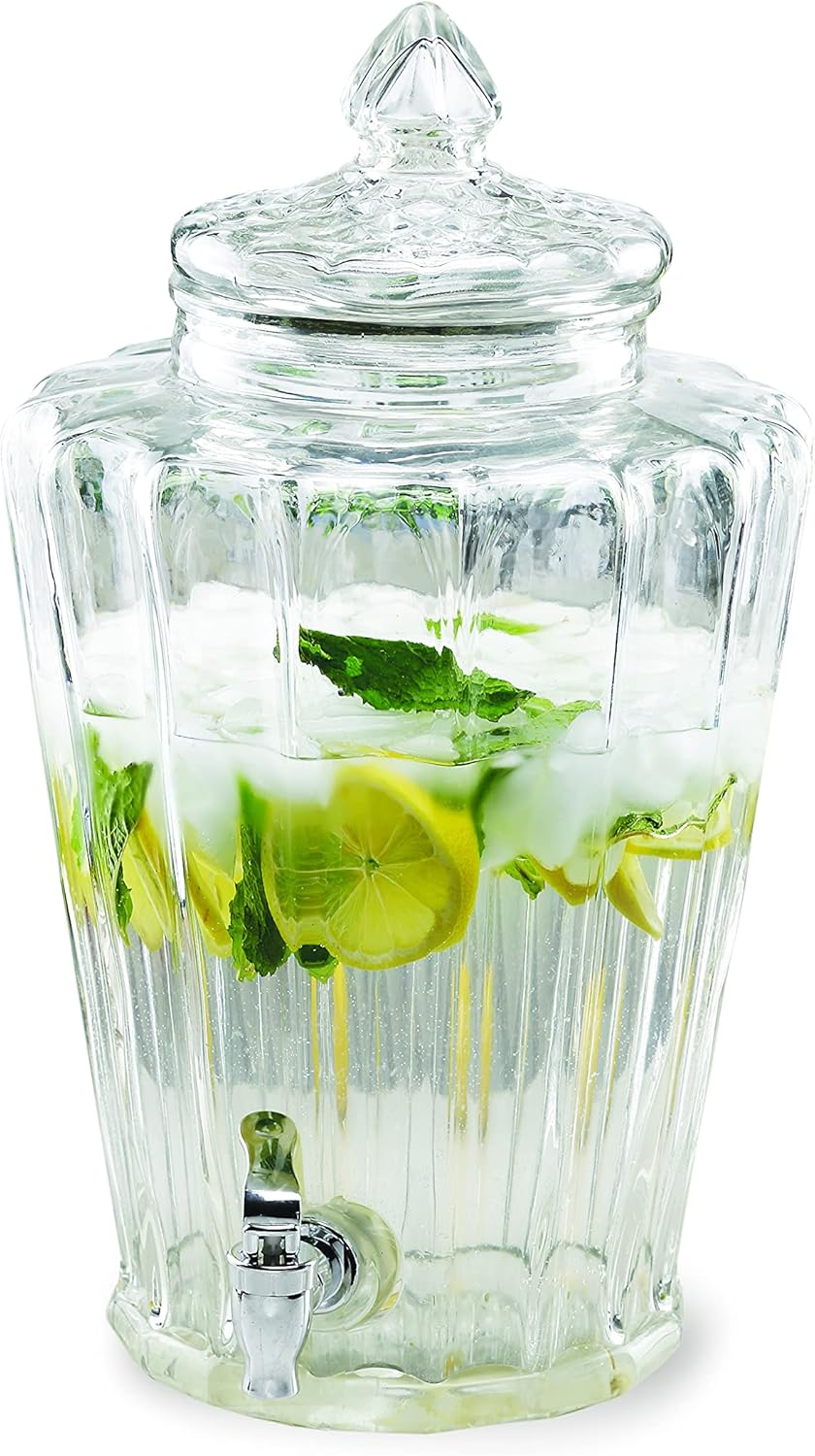 Style Setter Royal Ridge Beverage Dispenser Cold Drink Dispenser w/ 2.3-Gallon Capacity Glass Jug, Leak Proof Acrylic Spigot Great for Parties, Weddings & More