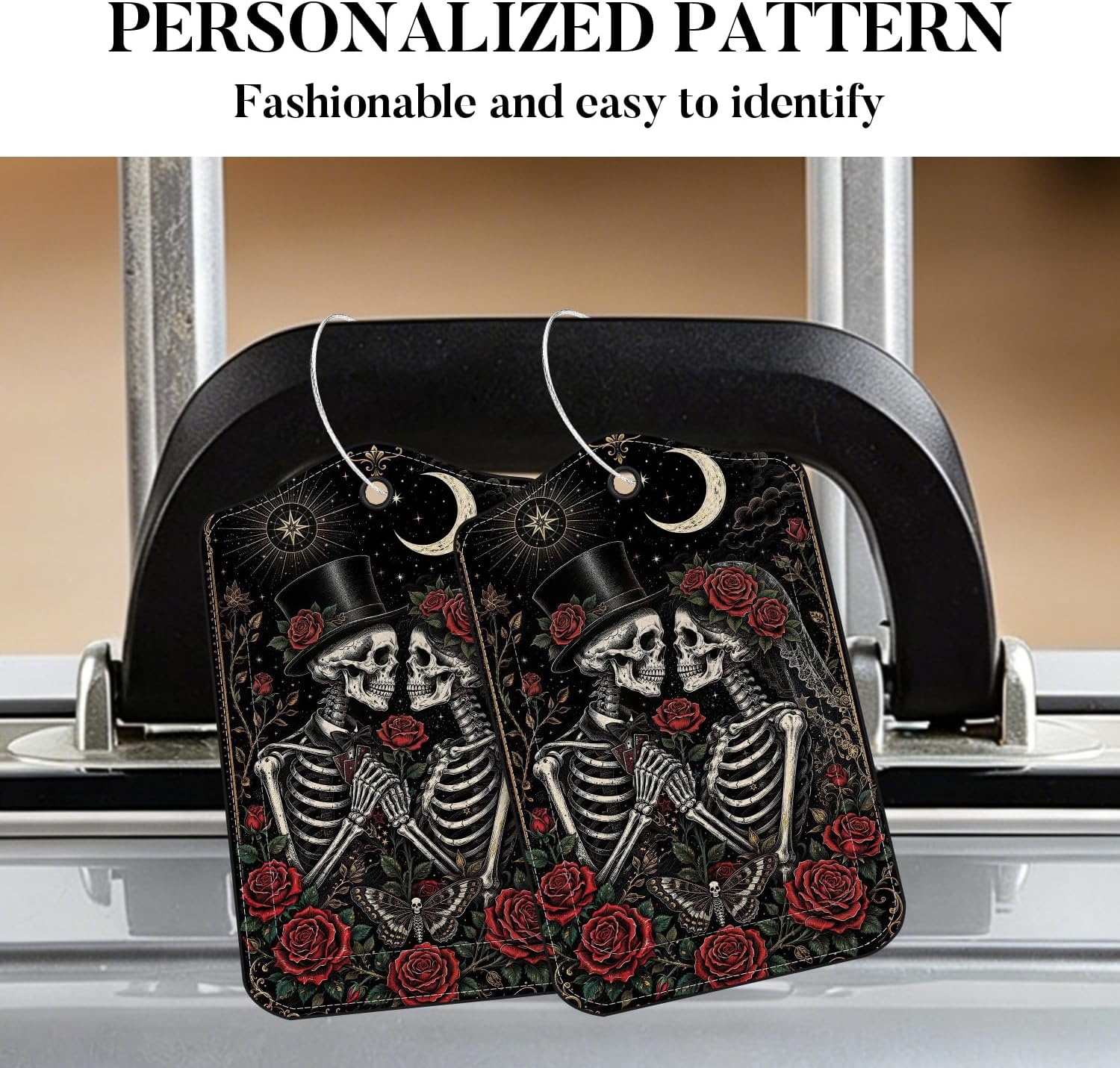 Gothic Skeleton Luggage Tags 2 Pack, PU Leather Privacy Cover image 2