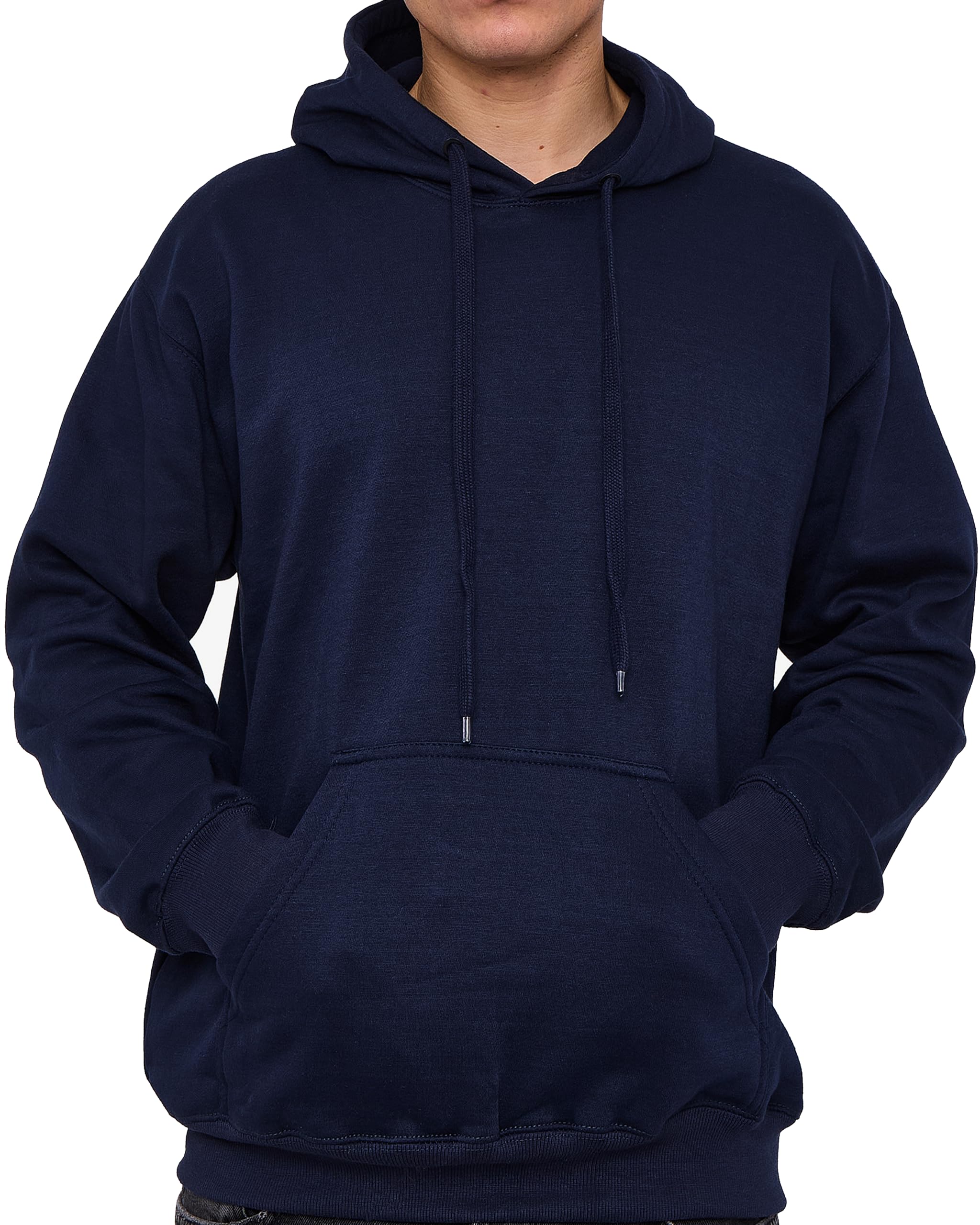 LABEL APPAREL Mens Pullover Fleece Hoodie 300GSM Sweatshirt Plain Hoody Work Hooded Jumper Ribbed Cuff Long Sleeve Pull Over Top, Navy, 4XL