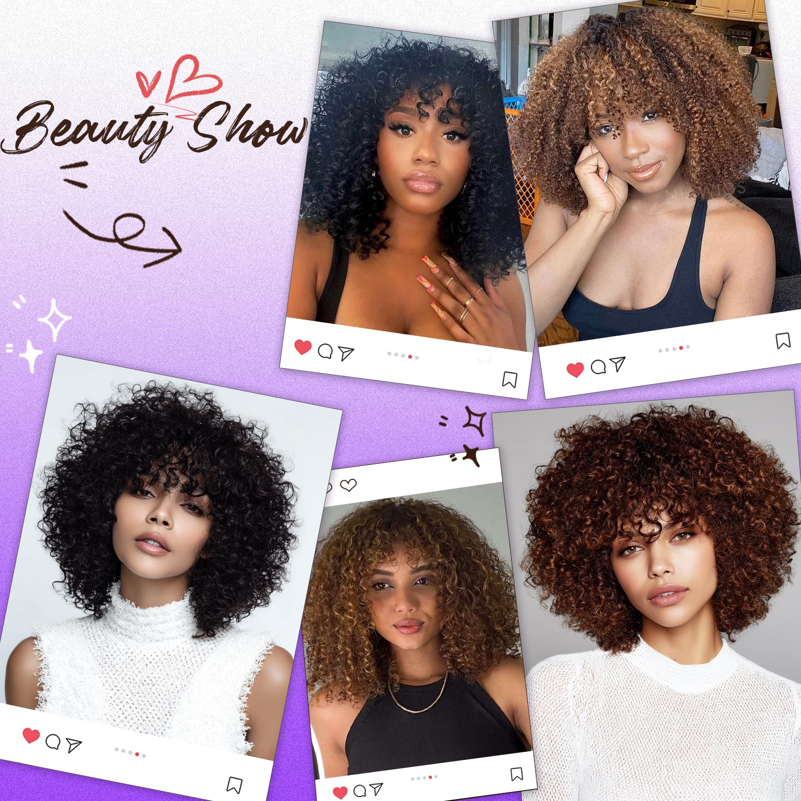 FASHION IDOL Kurzer lockiger Bob Echthaarperücken mit Pony Jerry Curl Brasilianisches Echthaar Keine Lace-Front-Perücken für Frauen Maschinell gewebt Braun 30CM