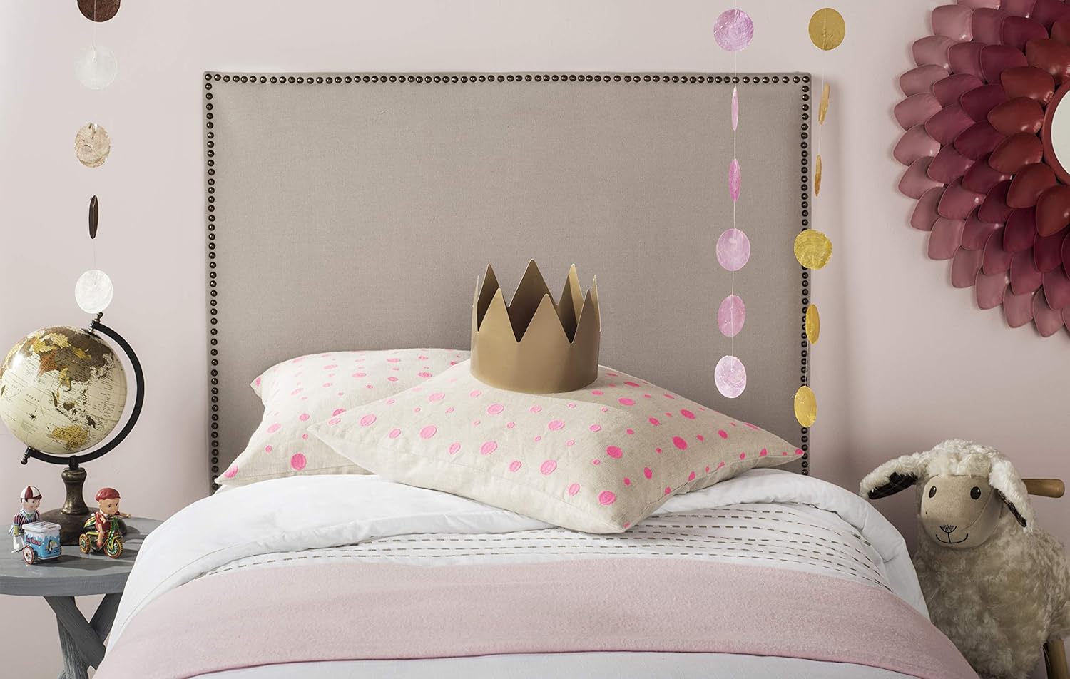 Safavieh Sydney Taupe Linen Upholstered Headboard -Brass Nailhead (Twin)