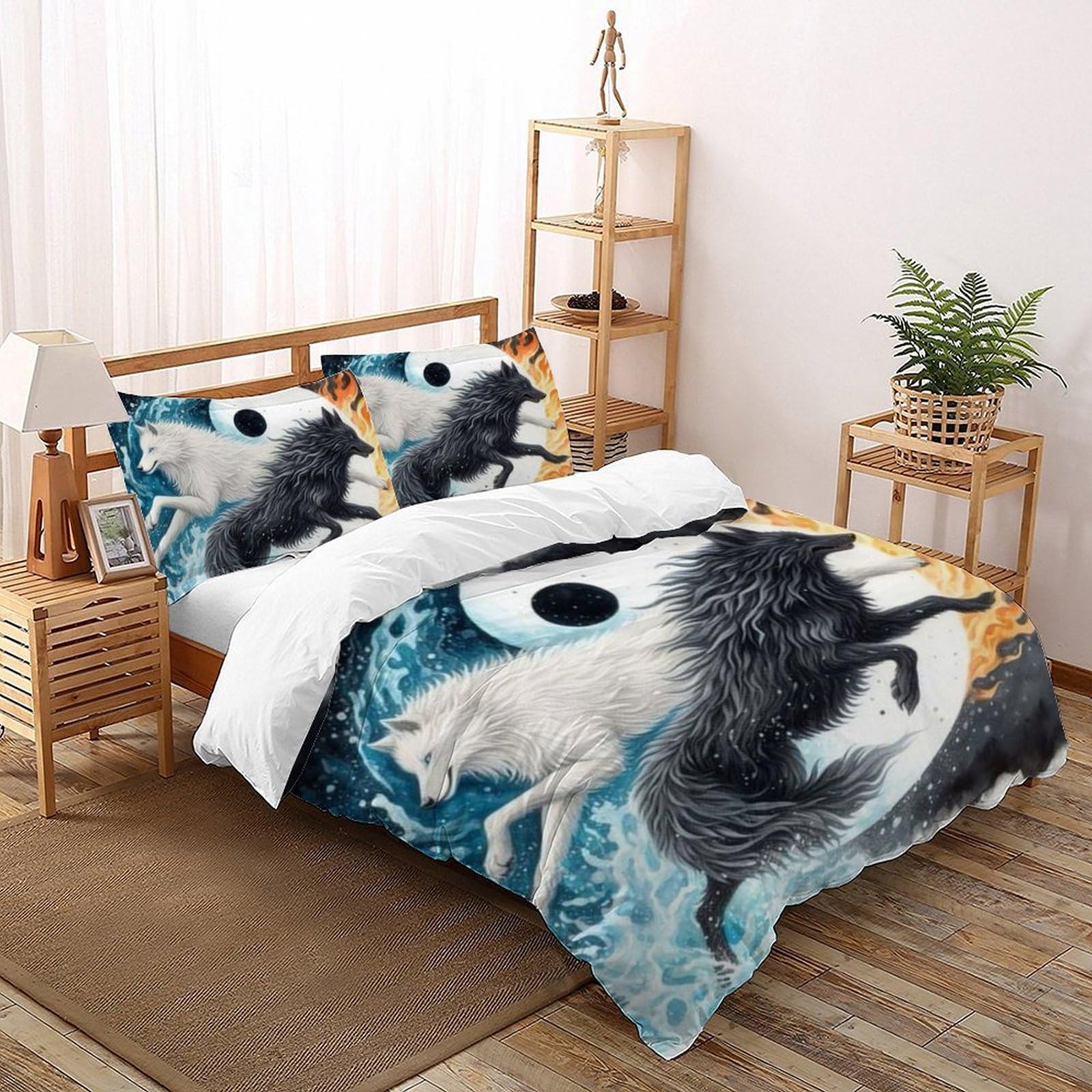 Housse de couette loup imprimé 3D animaux fantastiques en microfibre douce double 200x200cm