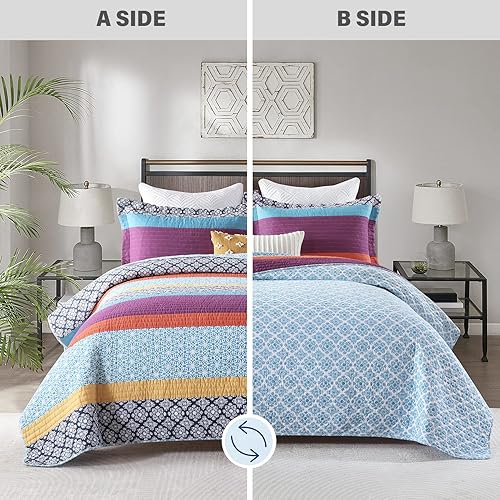 Vista 49 de PERHOM Juego de edredón tamaño Queen – Juego de ropa de cama 100% algodón, colcha ligera reversible de retazos florales para cama Queen, gris Gris