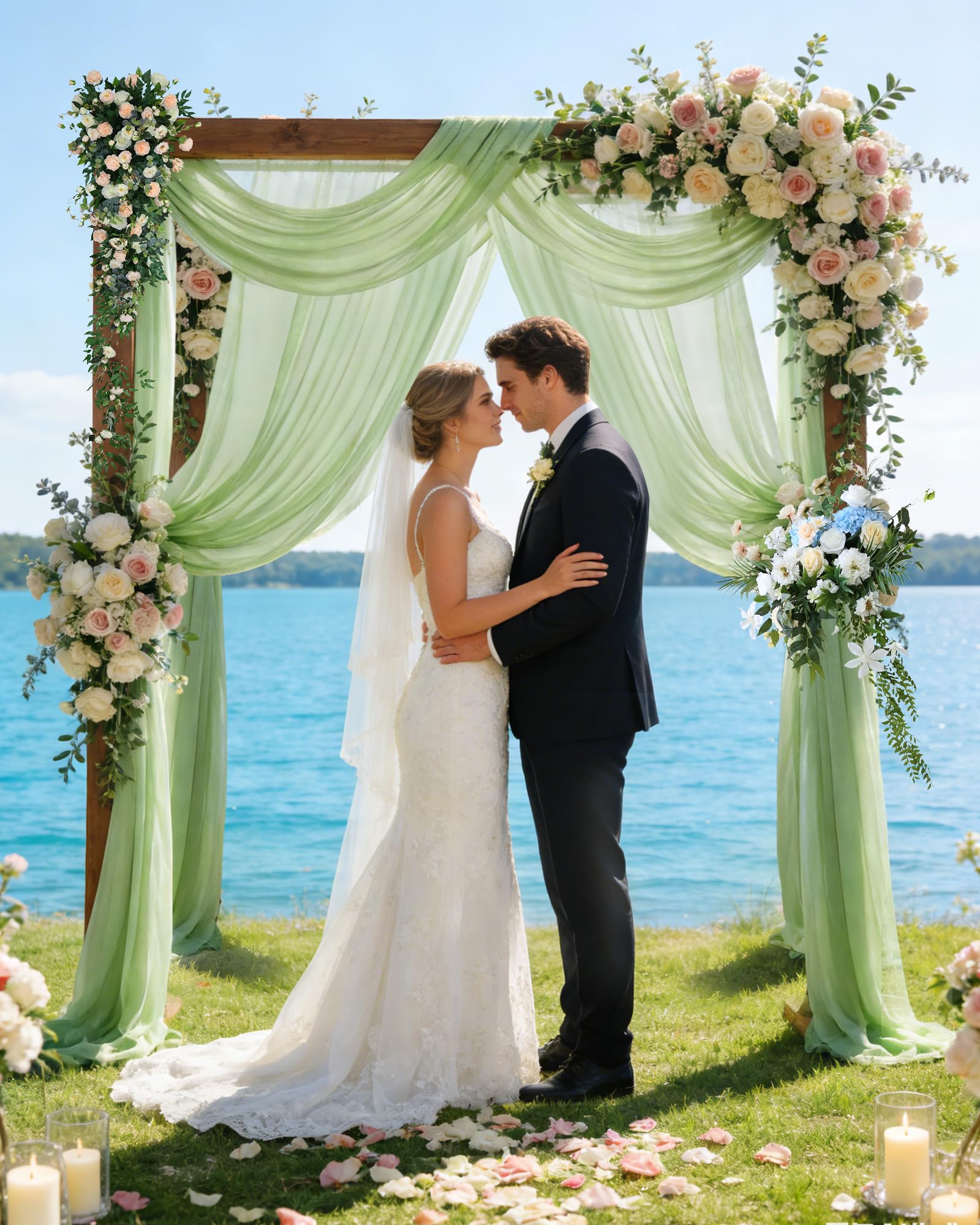 4 Panels 30" x 19.69Ft Wedding Arch Draping Fabric, Sage Green Chiffon Sheer Voile Backdrop Curtain Wedding Arch Backdrop Drapes Curtains for Arbor Wedding Archway Ceremony Ceiling Decorations — image 1