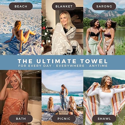 Miniatura 3 de FESHKA Toalla de playa turca sin arena (37 x 67), toalla de baño de secado rápido, manta de playa de gran tamaño, ligera para viajes, fabricada con