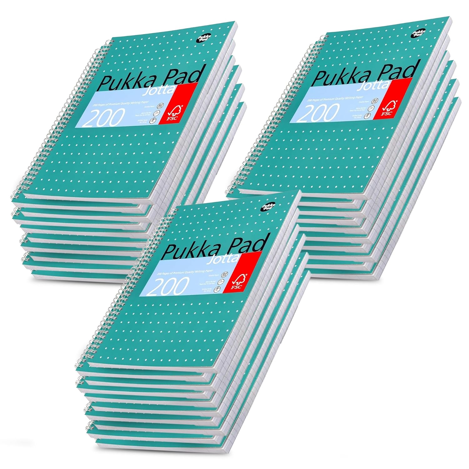 Pukka Pad A4+ Metallic Jotta Notebook 22.5x29.6 cm Wirebound, 80 GSM Paper, 200 Pages, 8mm Lined with 4-Hole Punch Margins, Perforated Edges Notebook for School & Office (Green) (Pack of 30)