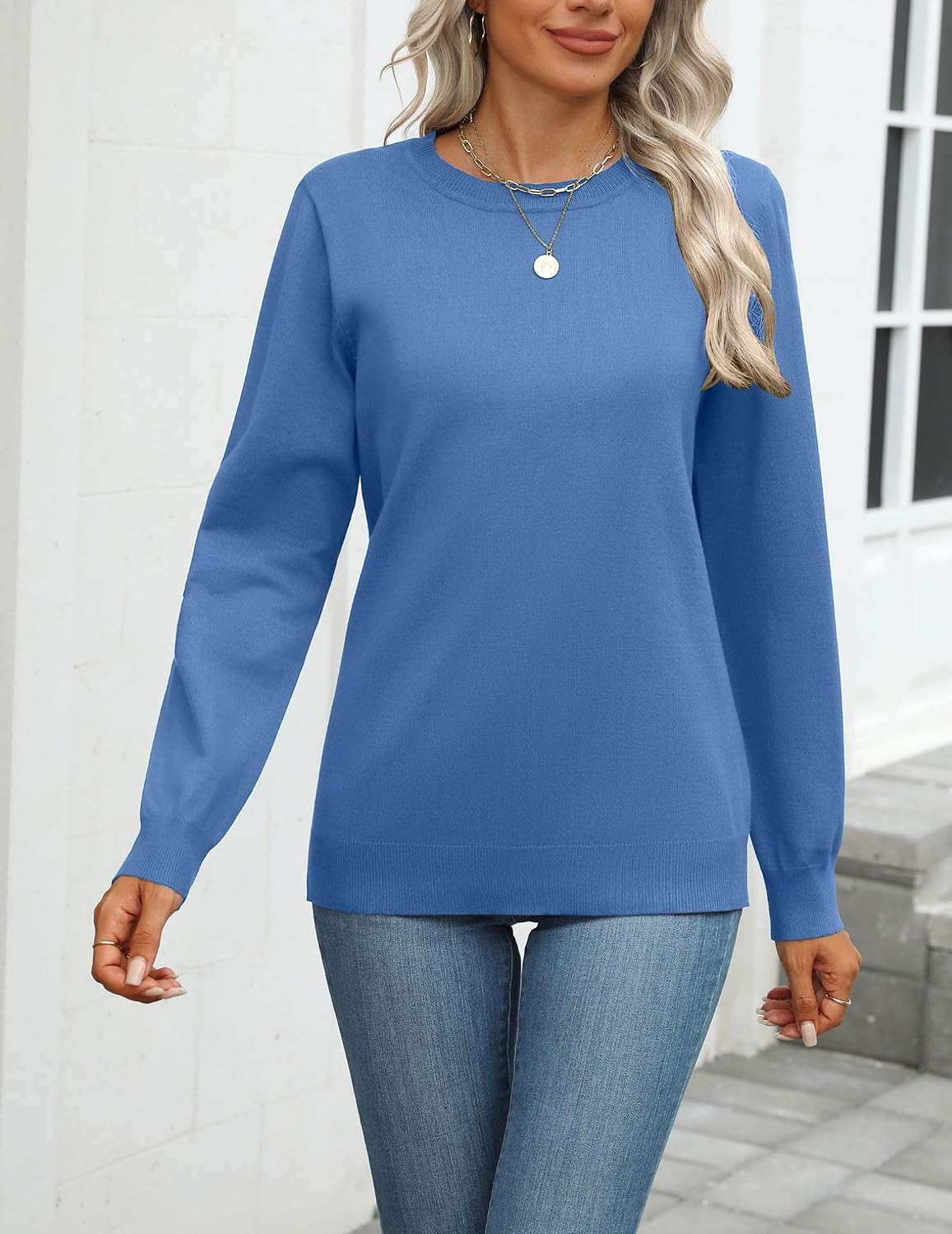  Womens Sweaters Long Sleeve Tops Classic Fall Clothes Crewneck Tops thumbnail