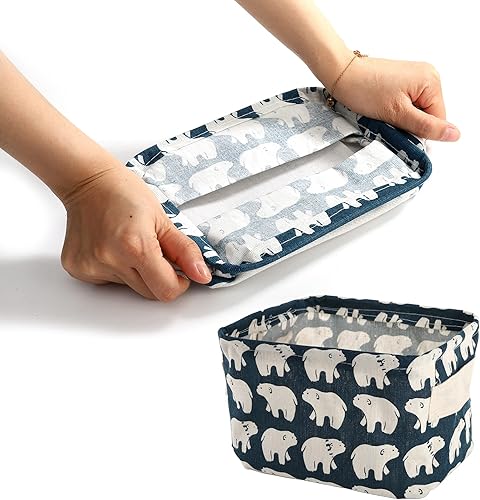 Miniatura 3 de Lawei Paquete de 9 mini contenedores de almacenamiento de lona, cesta plegable de lona, organizador de guardería, caja organizadora con asas para